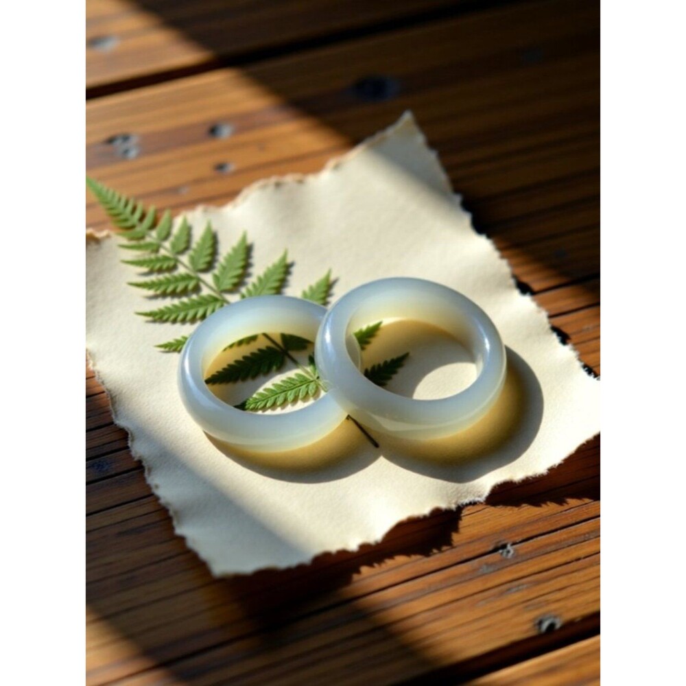 2 Pale Grey Agate Bands: Promise & Bestie Friendship Stone Ring ~ Sz 7.25 + 7.5